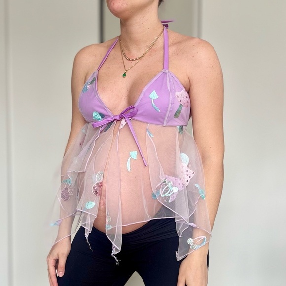 Handmade Y2K Fairycore Mushroom Babydoll Halter Top – Lilac Purple - Size S - Picture 3 of 9